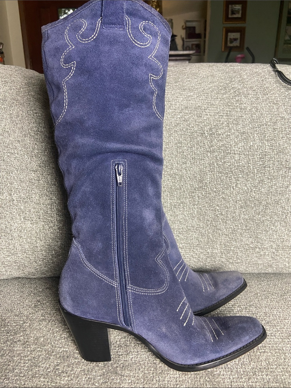 Via Spiga Navy Suede Knee-High Heeled Boots size 7
